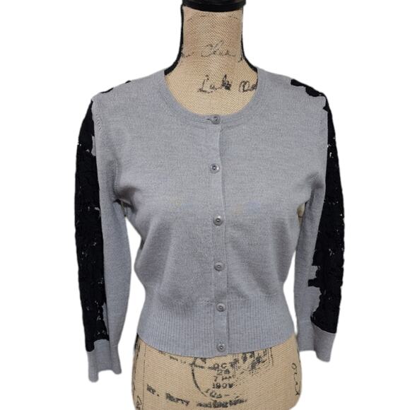 Diane Von Furstenberg Sweaters - Diane Von Furstenberg Grey‎ Wool 3/4 Sleeve Length Embroidered Cardigan sweater